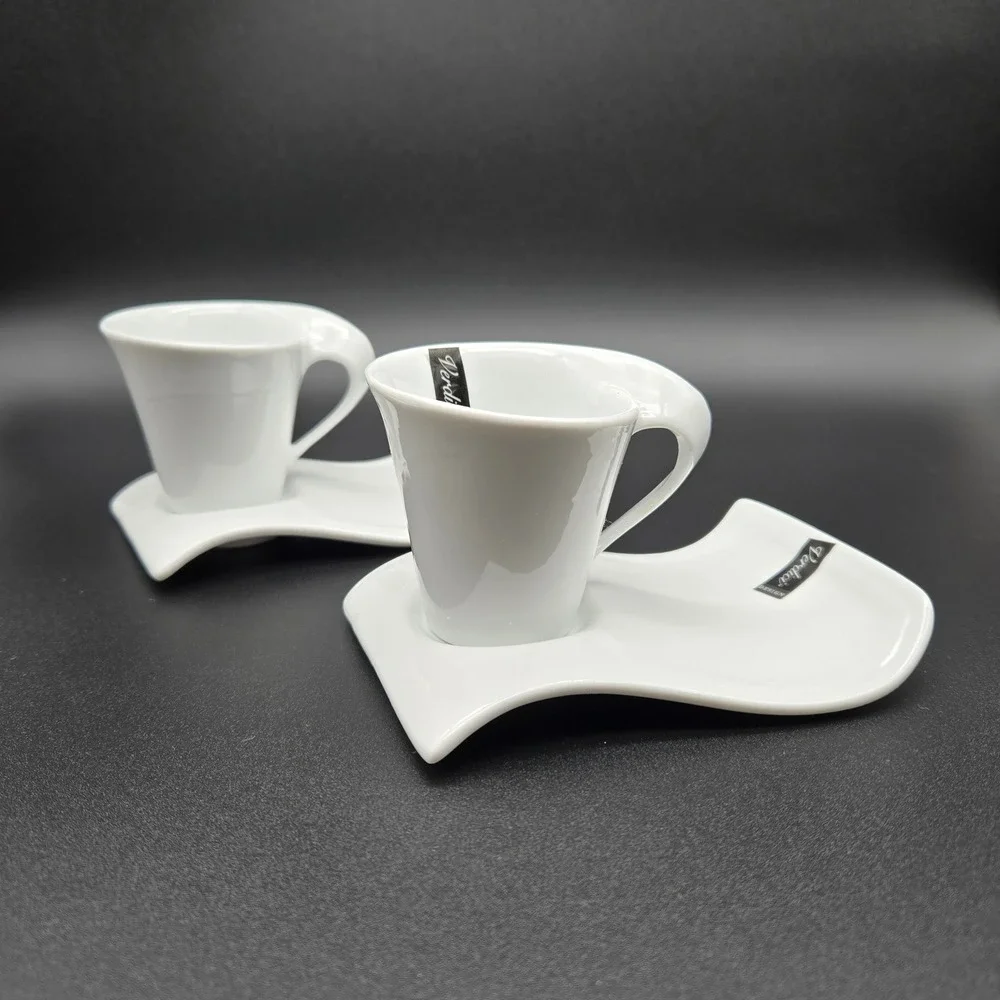 Verdici‎ Design Espresso Cup and Saucer Set White Modern Minimalist Ceramic
